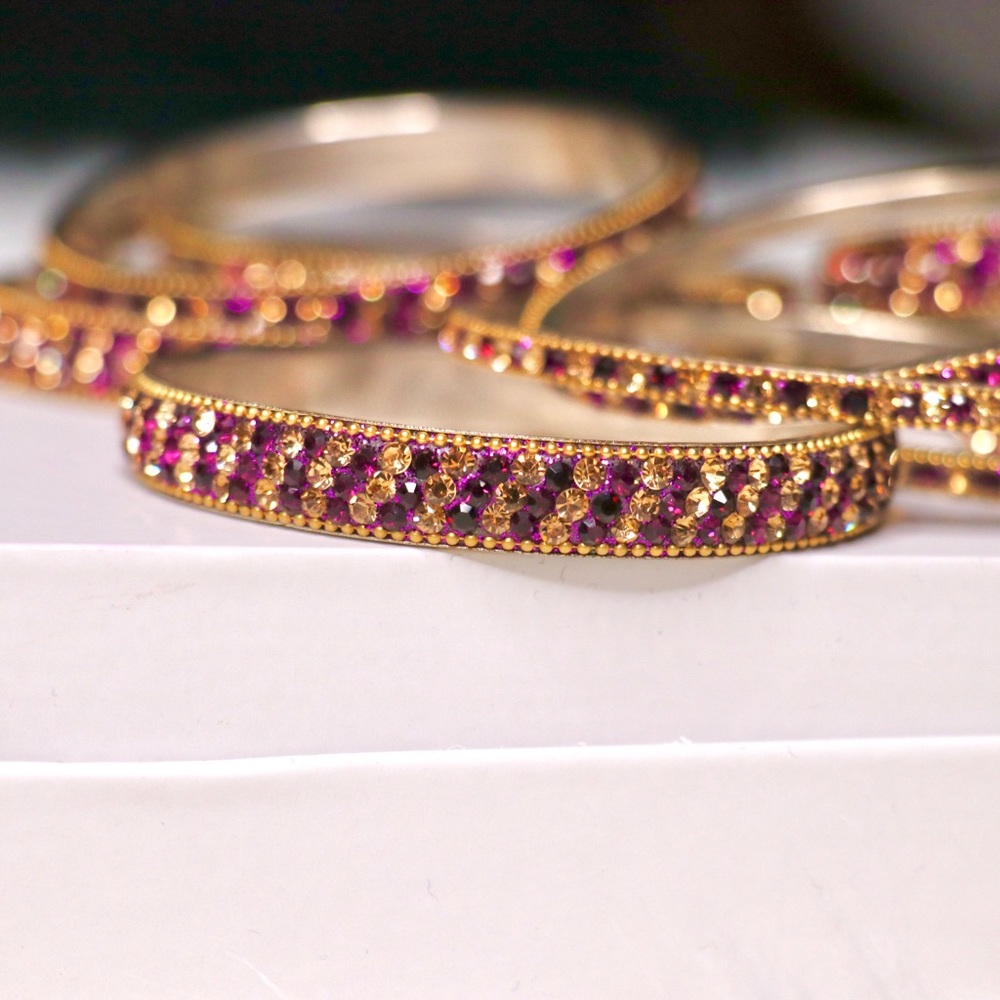Bracelets/ Bangles Set of 12  Purple & Gold - Picture 4 of 7